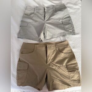 Eddie Bauer Women's Cargo Shorts in Light Gray and Khaki